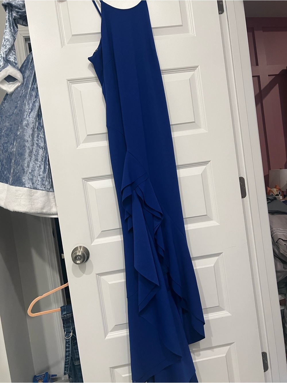 bebe Cobalt Blue Dress with Side Ruffle Detail